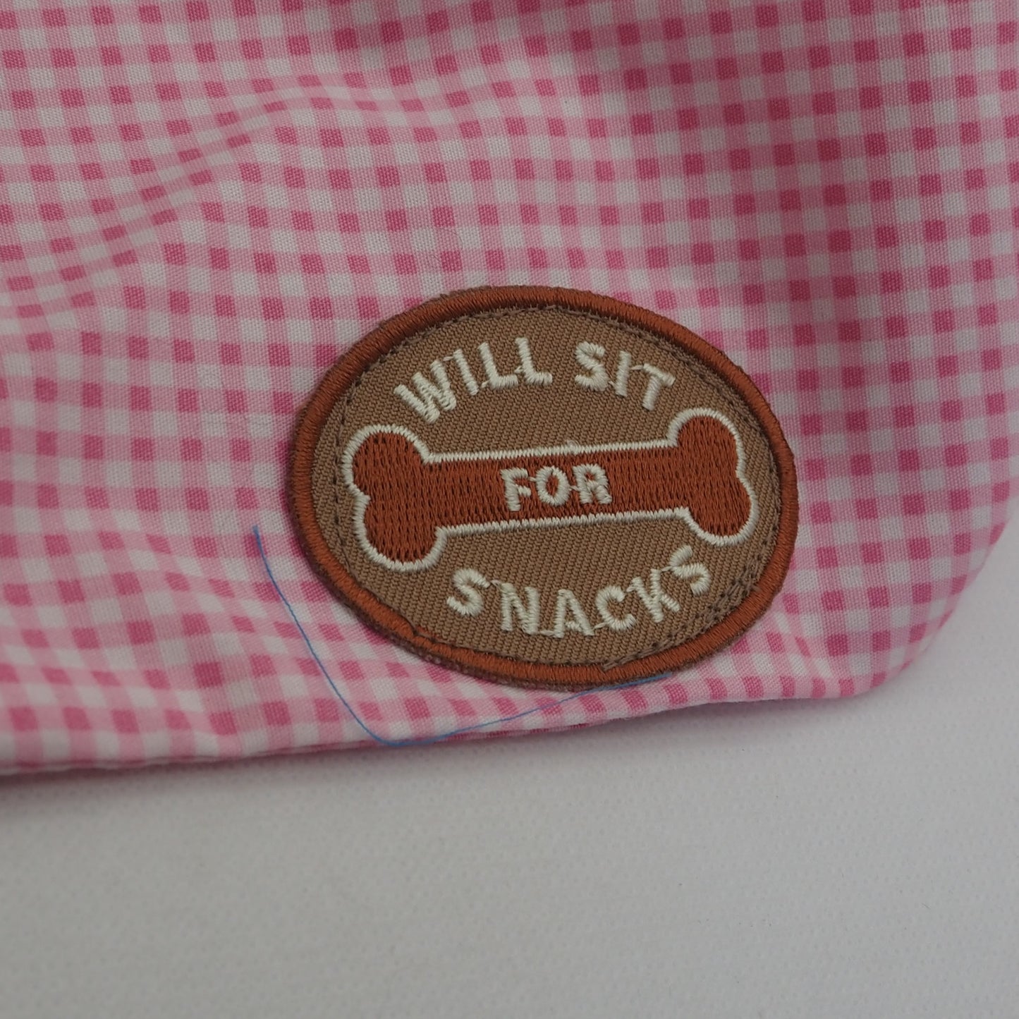 Pink Gingham Dog Bandana, Will Sit for Snacks