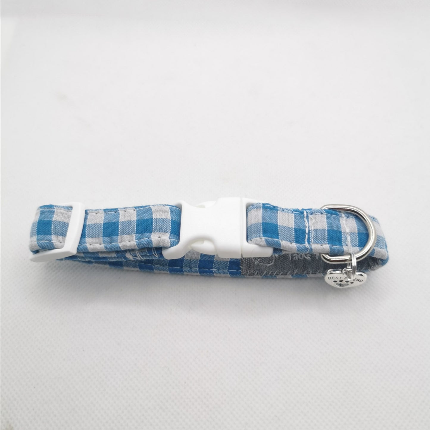 Blue and White Gingham Dog Collar