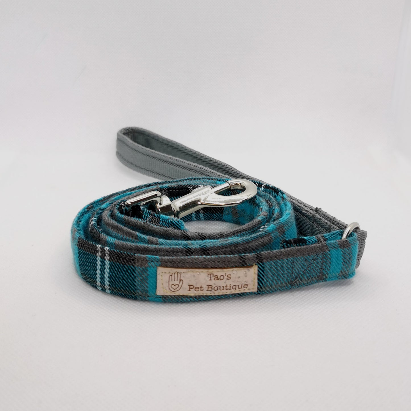 Turquoise and Grey Tartan Dog Lead