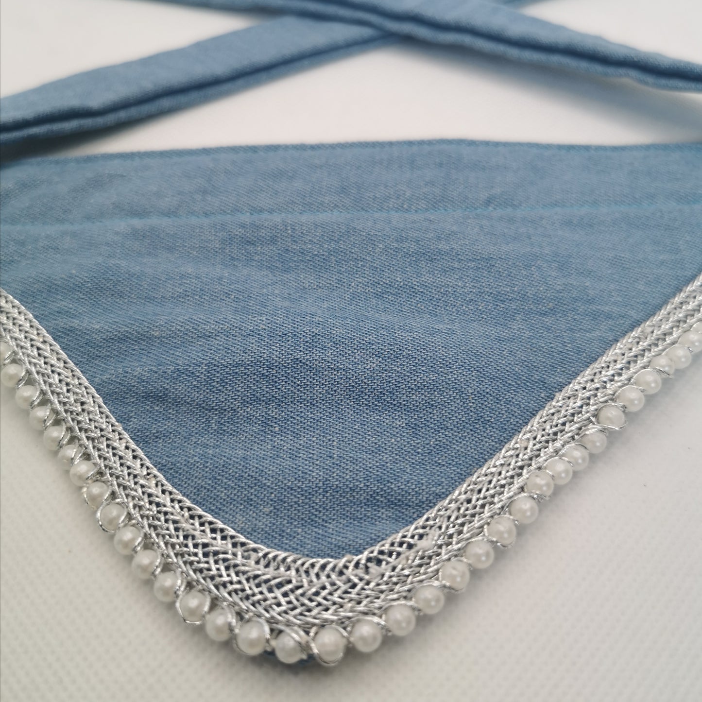 Woven Silver and Pearl Denim Dog Bandana