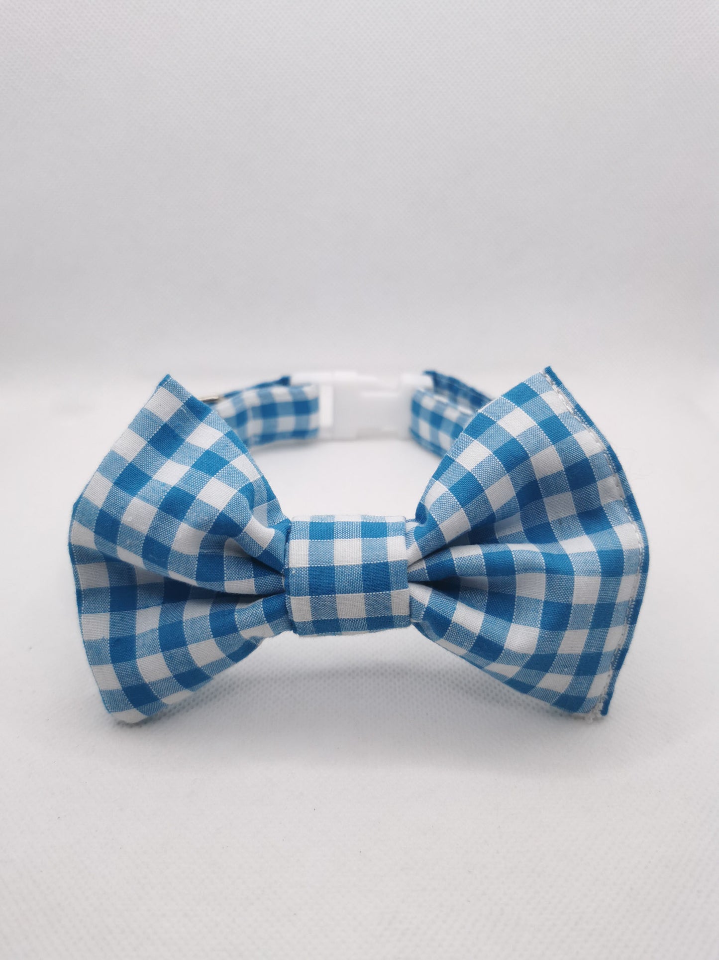 Blue and White Gingham Dog Collar