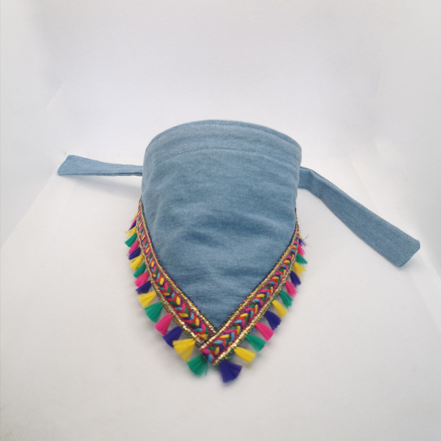 Denim Dog Bandana With Coloured Tassels