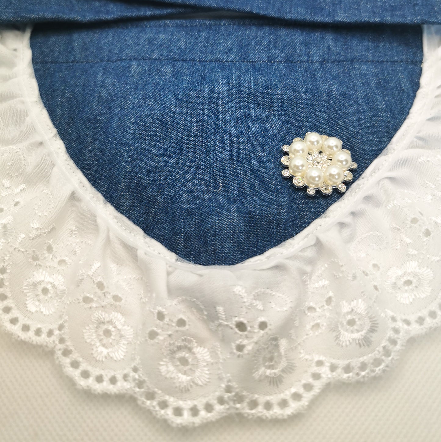 Broderie Anglaise Denim Dog Bandana