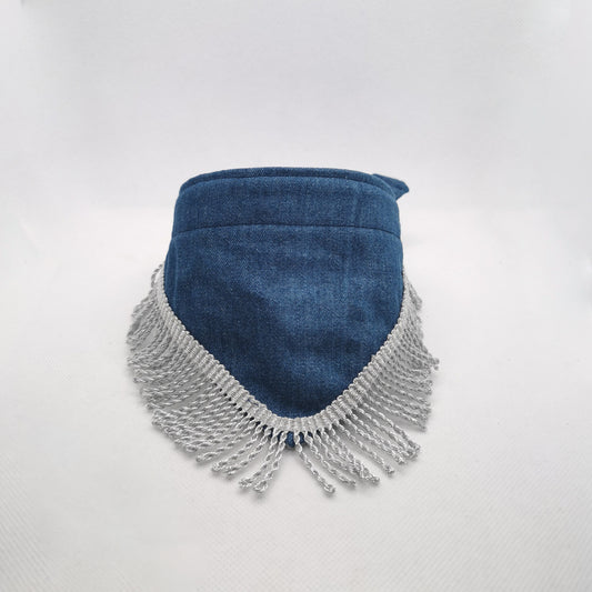 Denim Dog Bandana With Woven Silver Tassels