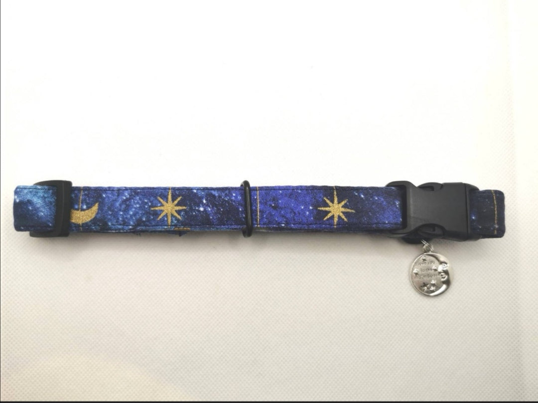 Gold Blue Moon and Star Dog Collar