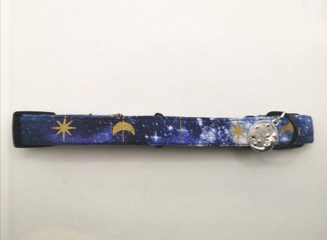 Gold Blue Moon and Star Dog Collar